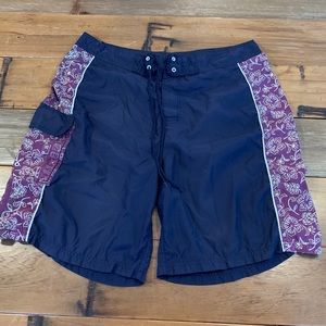 RISE Vintage Men's Purple Hawaiian Print Swim Trunks Size L